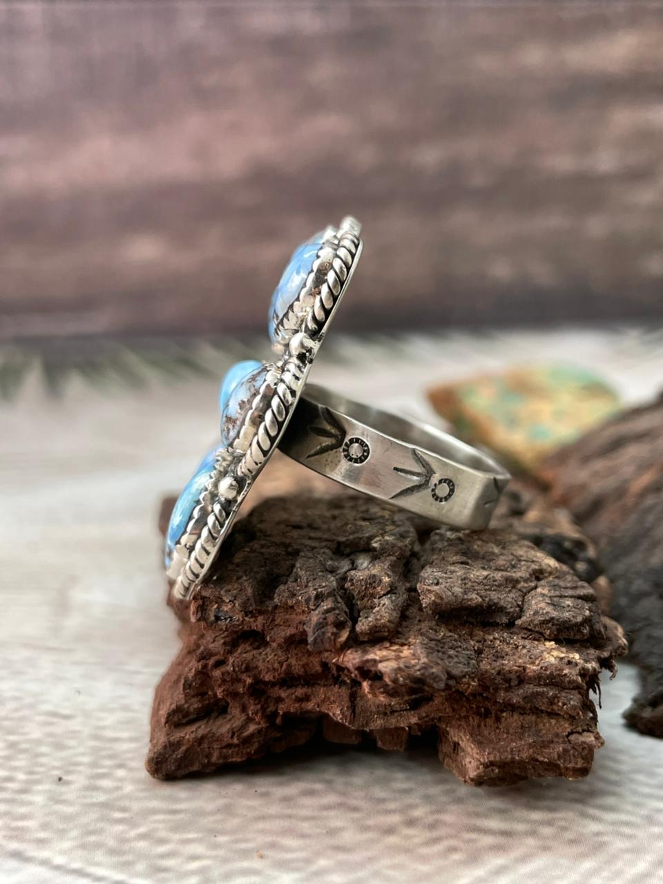 Handmade Sterling Silver Golden Hills Turquoise Adjustable Ring "Signed Nizhoni"