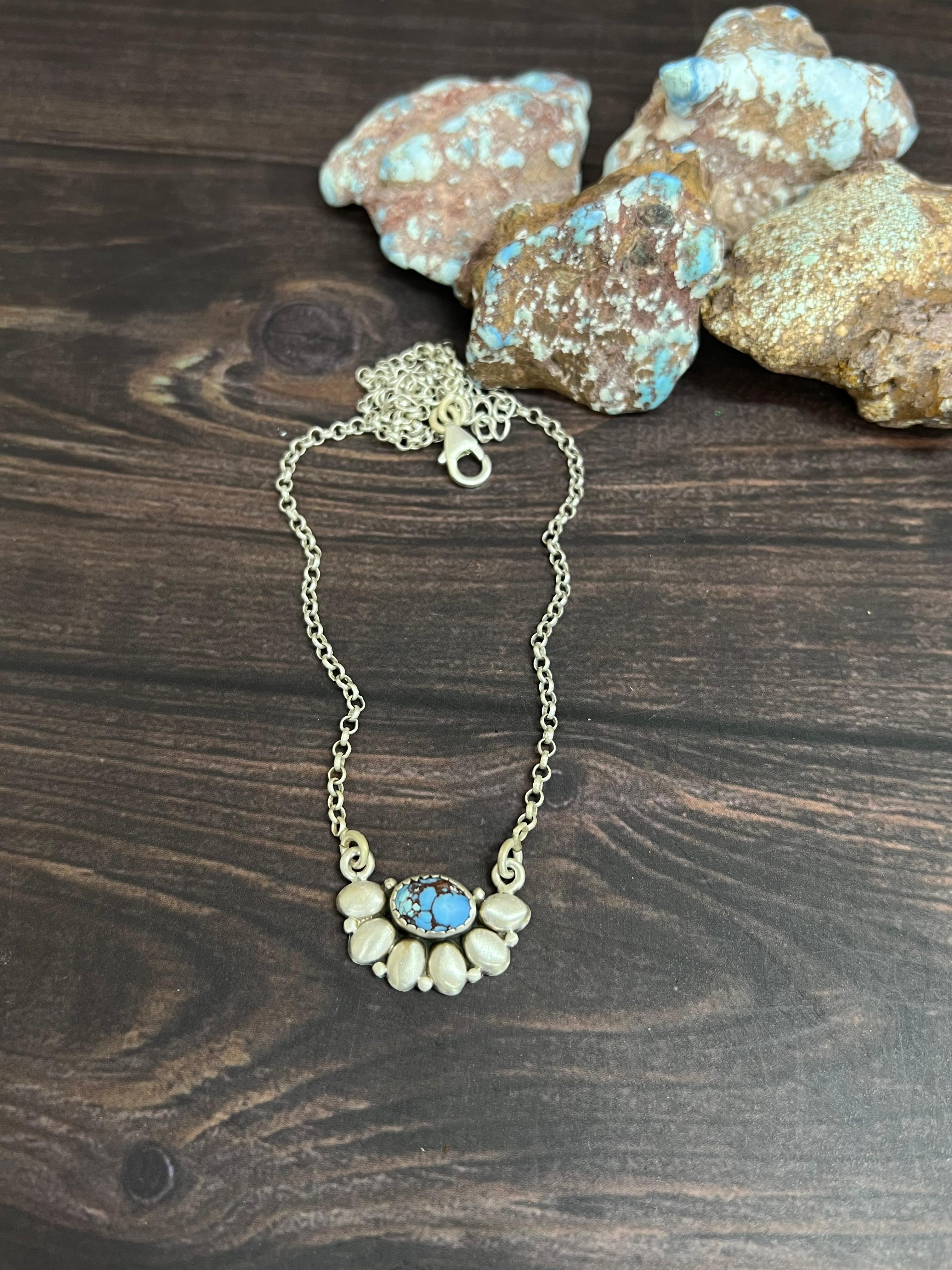 "Ball Collection" Handmade Sterling Silver Golden Hills Turquoise Necklace with Signed Nizhoni