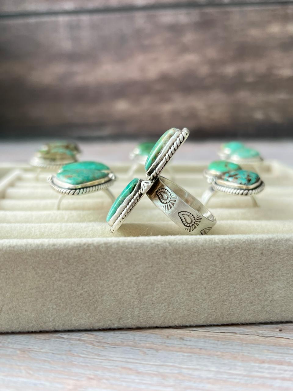 Handmade Sterling Silver Mantis Turquoise Adjustable Ring With Signed Nizhoni