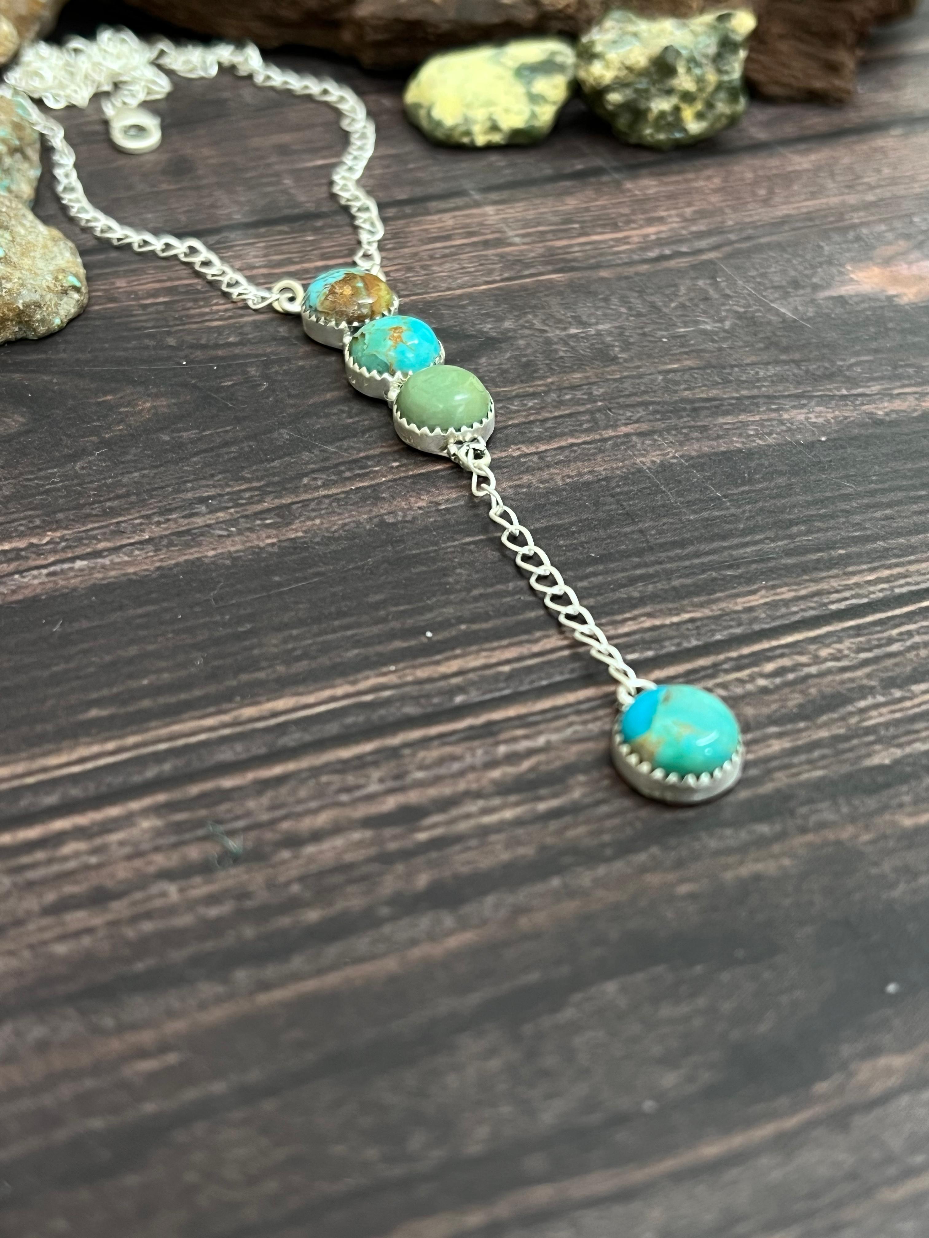 Handmade Sterling Silver Kingman Turquoise Necklace with Signed Nizhoni