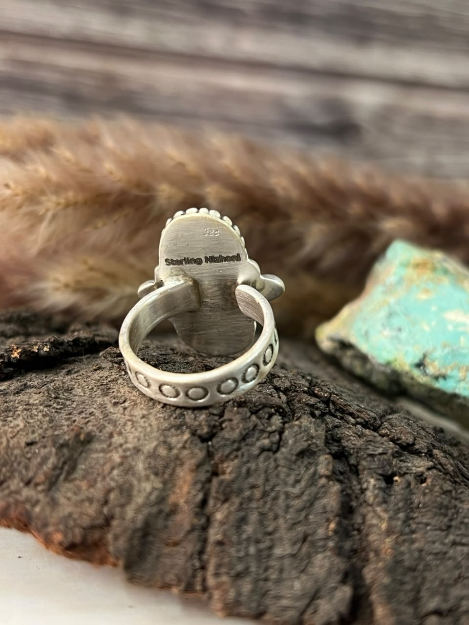 Handmade Sterling Silver Kingman Turquoise Adjustable Ring Signed Nizhoni