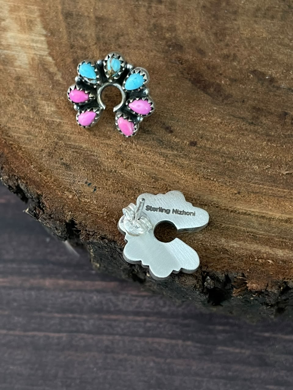Handmade Sterling Silver Cotton Candy Naja Post Studs Earrings Signed Nizhoni