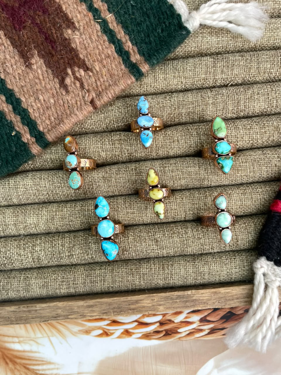 Handmade Royston, Paloma, Palomino, Sierra Bella, Sonoran Mountain and Golden Hills Turquoise Copper Collection: Adjustable Ring Signed Nizhoni
