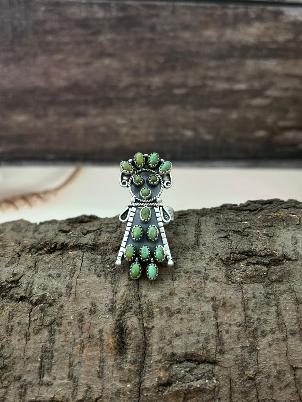 Handmade Sterling Silver Kingman Turquoise Adjustable Ring "Signed Nizhoni"