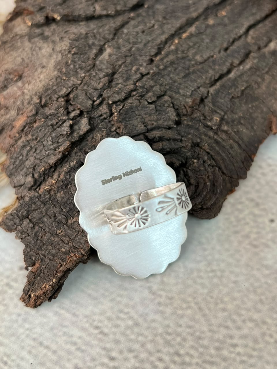 Handmade Sterling Silver Rosarita with Kingman Turquoise Cherry Adjustable Ring Signed Nizhoni