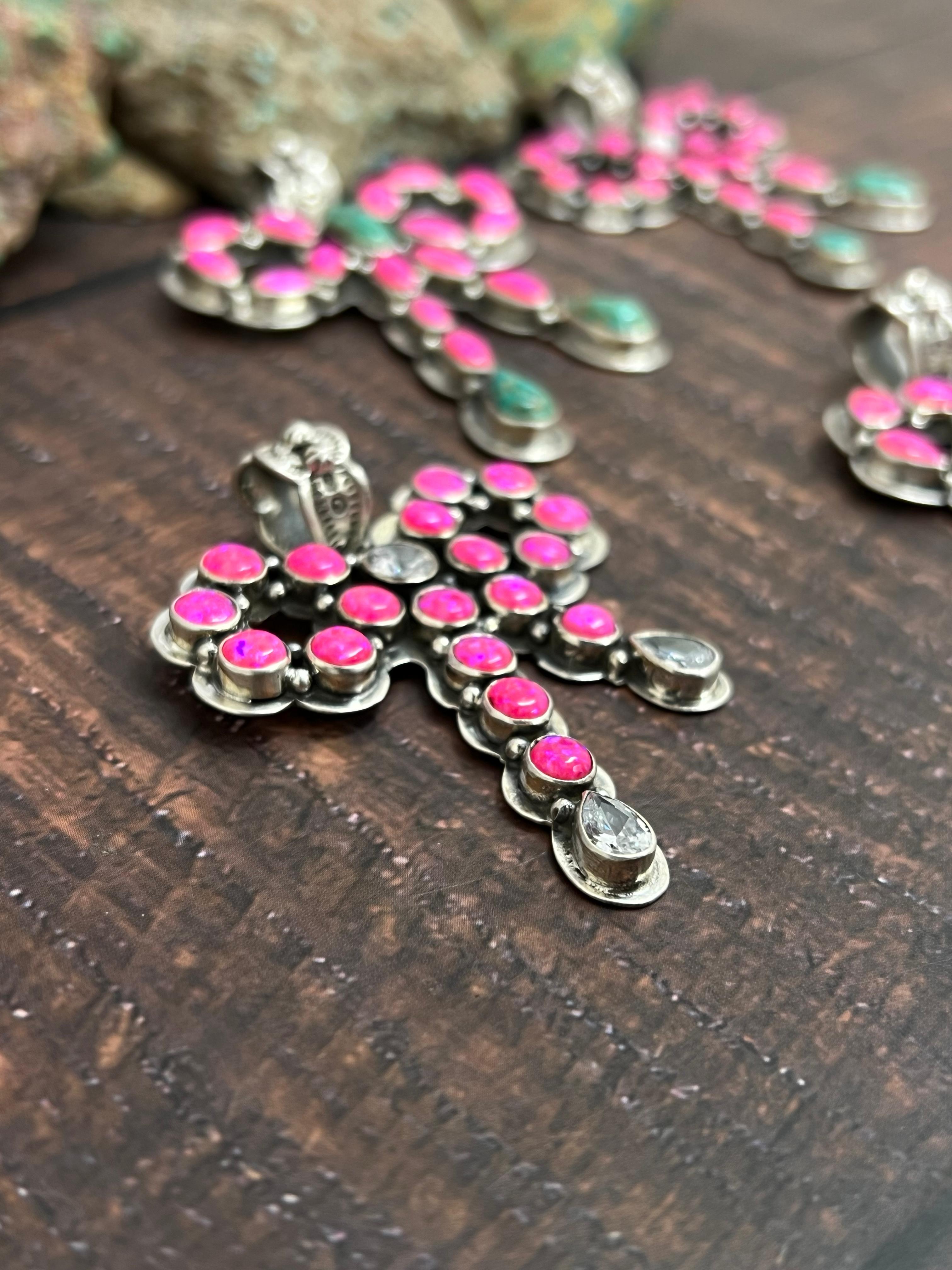 **Christmas Collection** Handmade Sterling Silver Multi Stones Pendant, Signed Nizhoni