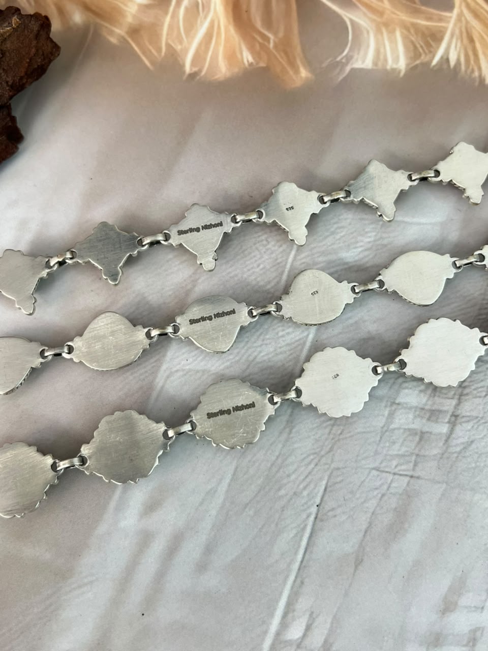 Handmade Sterling Silver Christmas Dahlia Collection: Chain Bracelet Signed Nizhoni