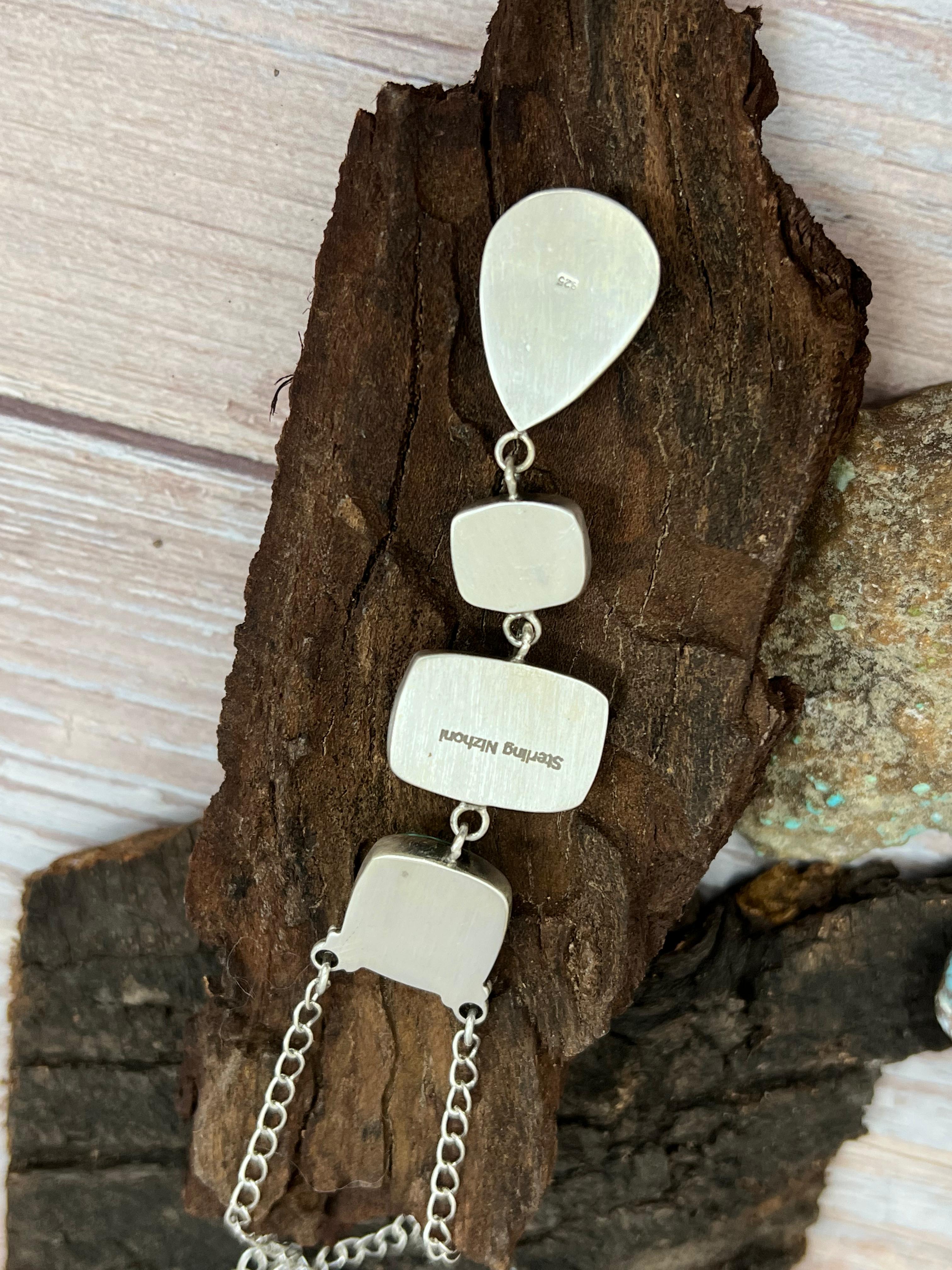 Handmade Sterling Silver Emerald Rose Necklace with Signed Nizhoni