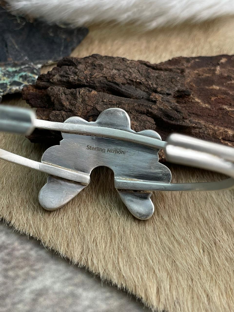 Handmade Sterling Silver Sonoran and Blackjack Turquoise Bracelet "Signed Nizhoni"