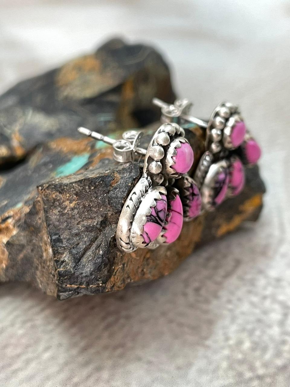 Handmade Sterling Silver Cherry Blossom Post Studs Earrings "Signed Nizhoni"