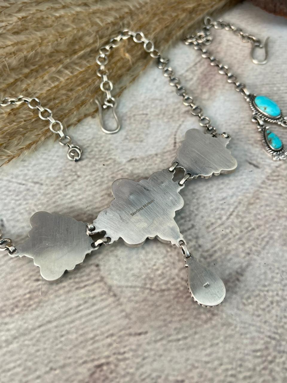Handmade Sterling Silver Santa Maria Turquoise Choker Necklace "Signed Nizhoni"