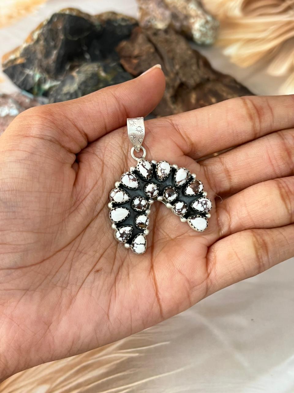 Handmade Sterling Silver Wildhorse Magnesite Pendant "Signed Nizhoni"