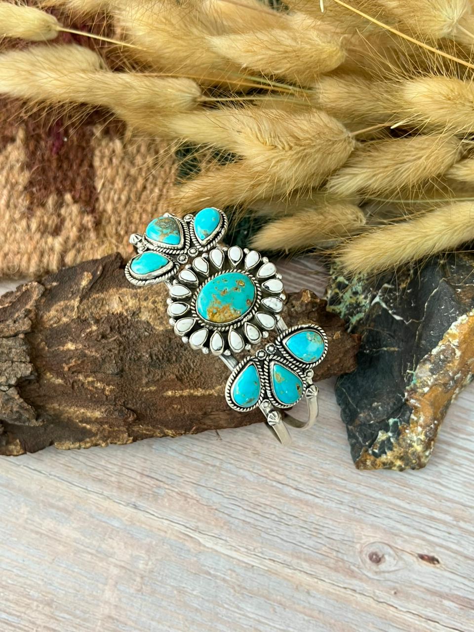 Handmade Sterling Silver Santa Maria With White Buffalo Cuff Bracelet "Signed Nizhoni"