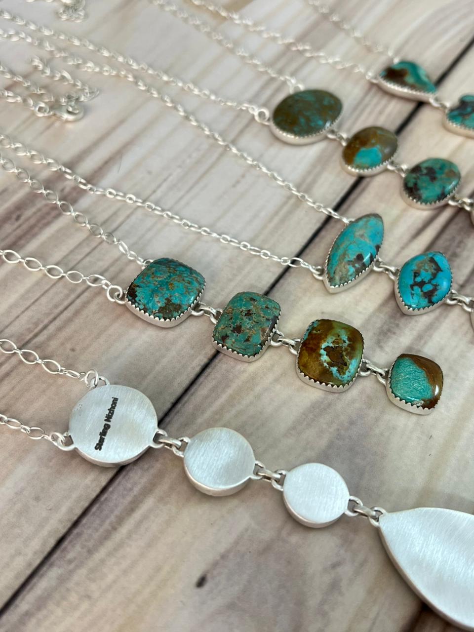 Handmade Sterling Silver Cripple Creek Turquoise Necklace Signed Nizhoni