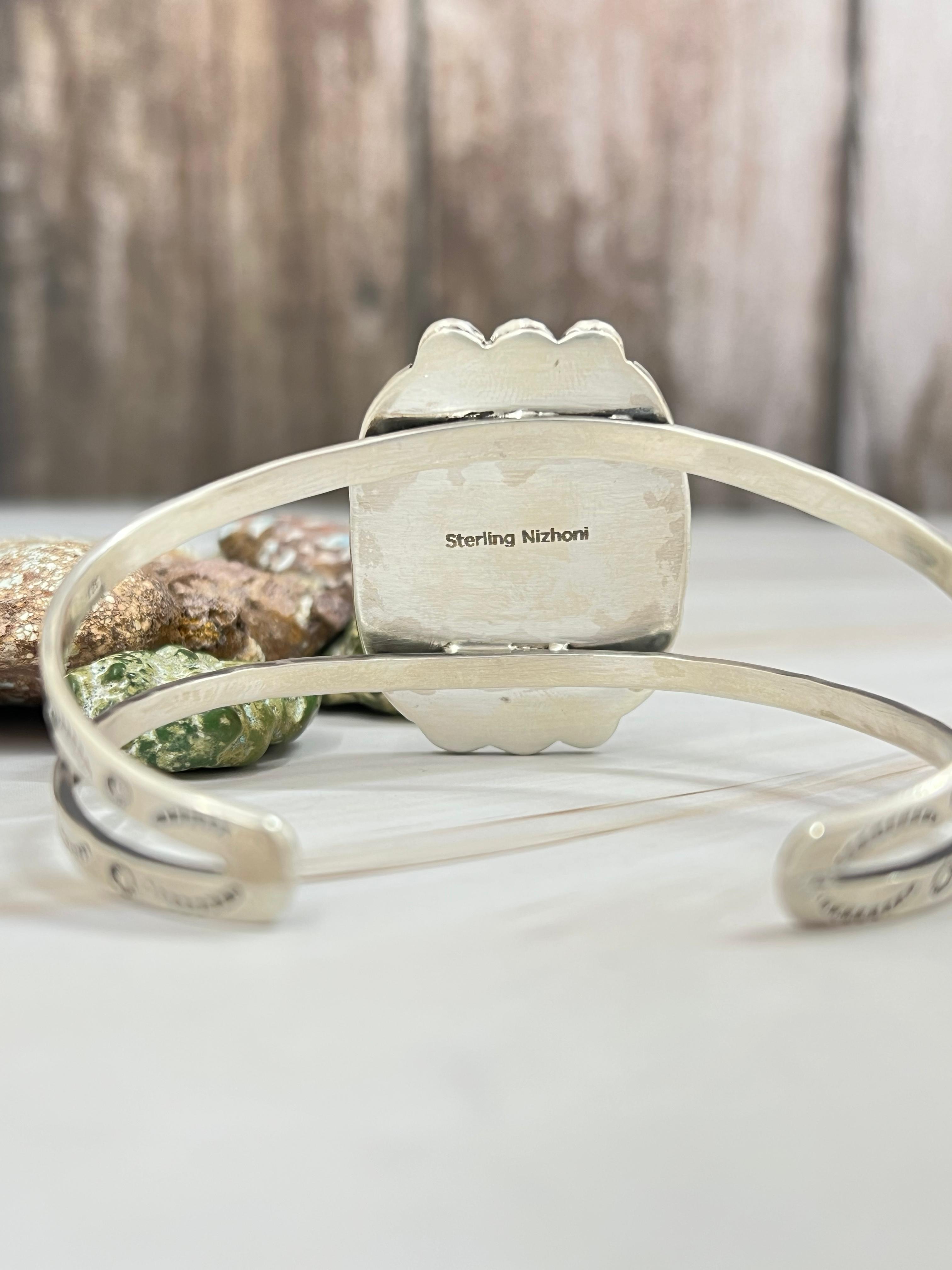 Handmade Sterling Silver Dahlia Rose Cuff Bracelet with Signed Nizhoni