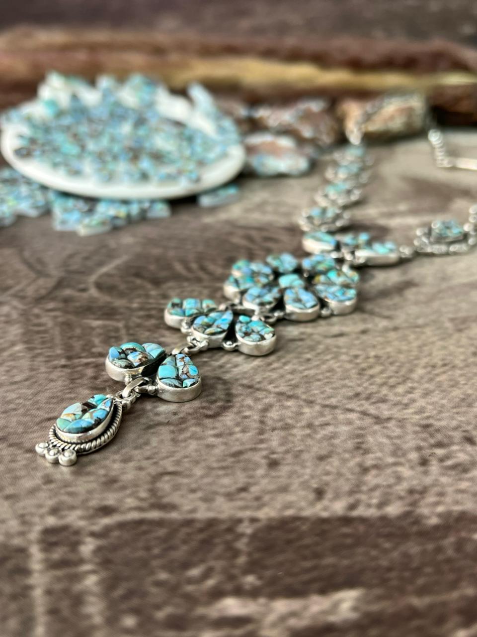 Handmade Sterling Silver 'Golden Hills Turquoise Cobble Collection' Necklace "Signed Nizhoni"