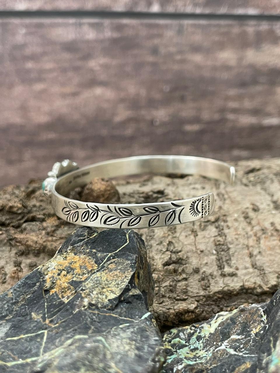 "Heart Collection" Handmade Sterling Silver Kingman Turquoise Bracelet "Signed Nizhoni"