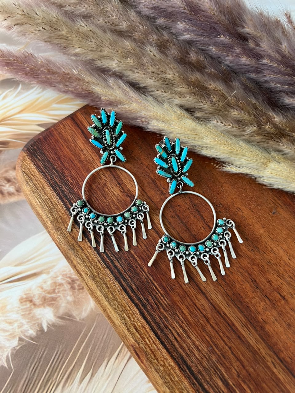 Handmade Sterling Silver Kingman Turquoise Post Dangle Earrings Signed Nizhoni