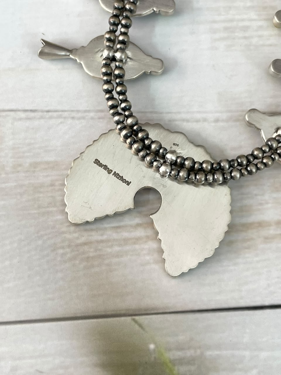 Handmade Sterling Silver Palomino with Golden Hills Turquoise Beaded Naja Necklace Signed Nizhoni