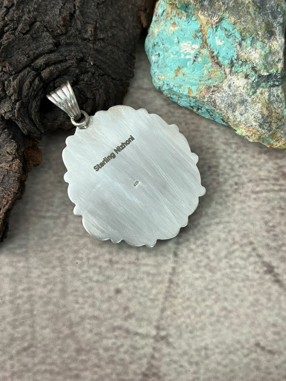 Handmade Sterling Silver Campitos Turquoise Collection: Pendant Signed Nizhoni