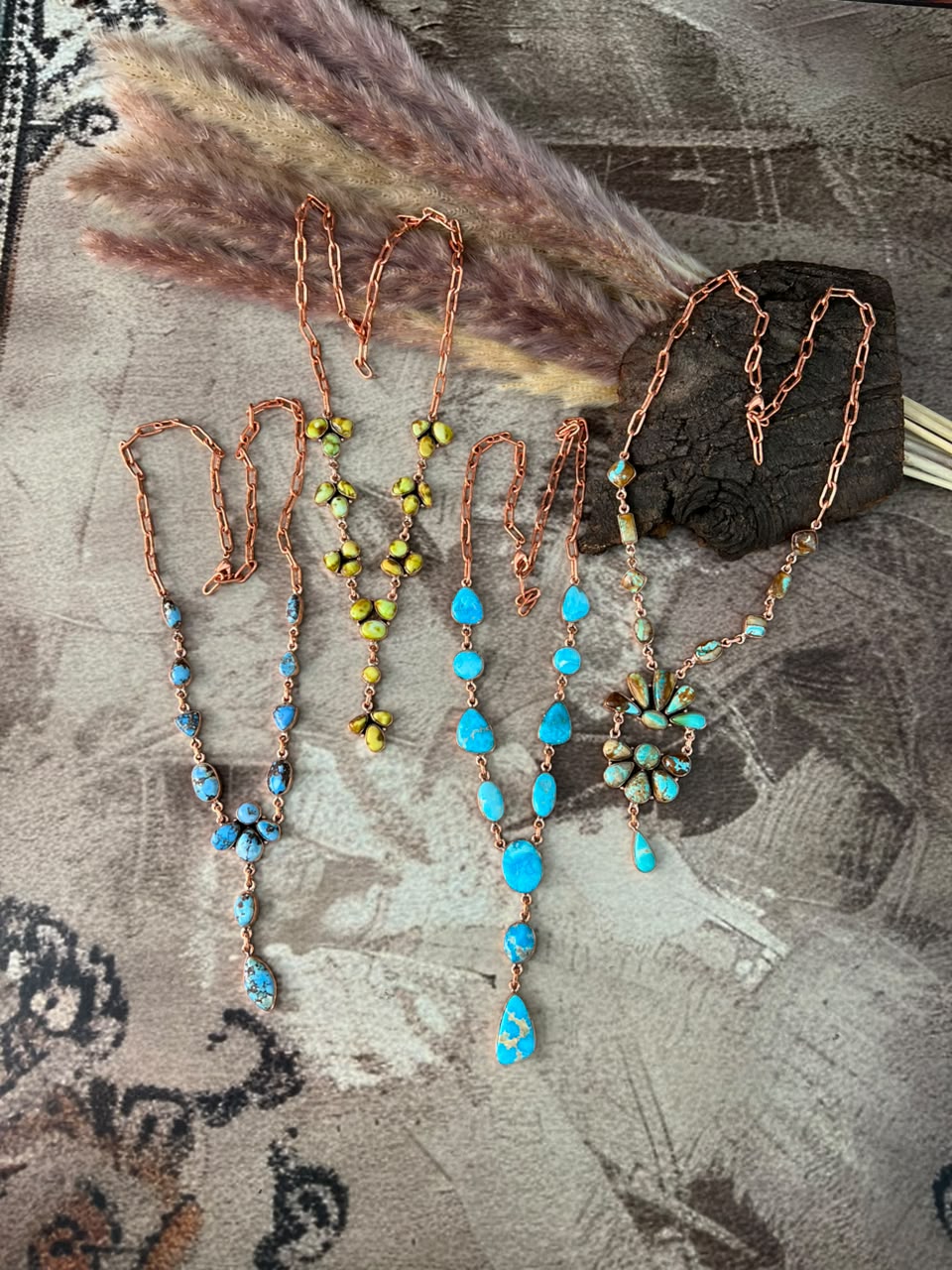 Handmade Royston, Palomino, Sierra Bella, and Golden Hills Turquoise Copper Collection: Necklace Signed Nizhoni
