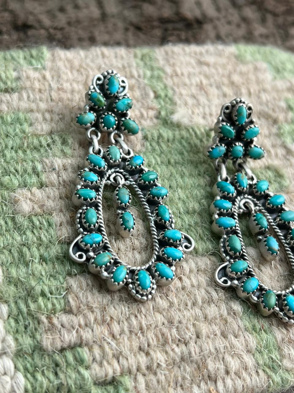 Handmade Sterling Silver Kingman Turquoise Post Studs Earrings "Signed Nizhoni"
