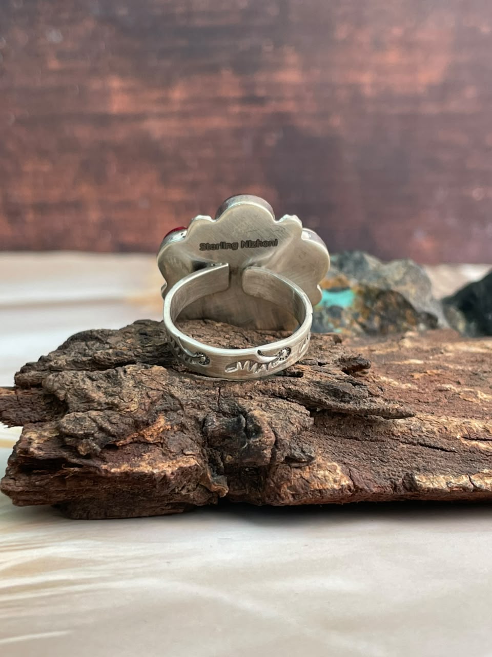 Handmade Sterling Silver Christmas Dahlia Collection: Adjustable Ring Signed Nizhoni