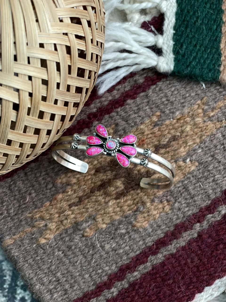 Handmade Sterling Silver Hot Pink Cuff Bracelet "Signed Nizhoni"