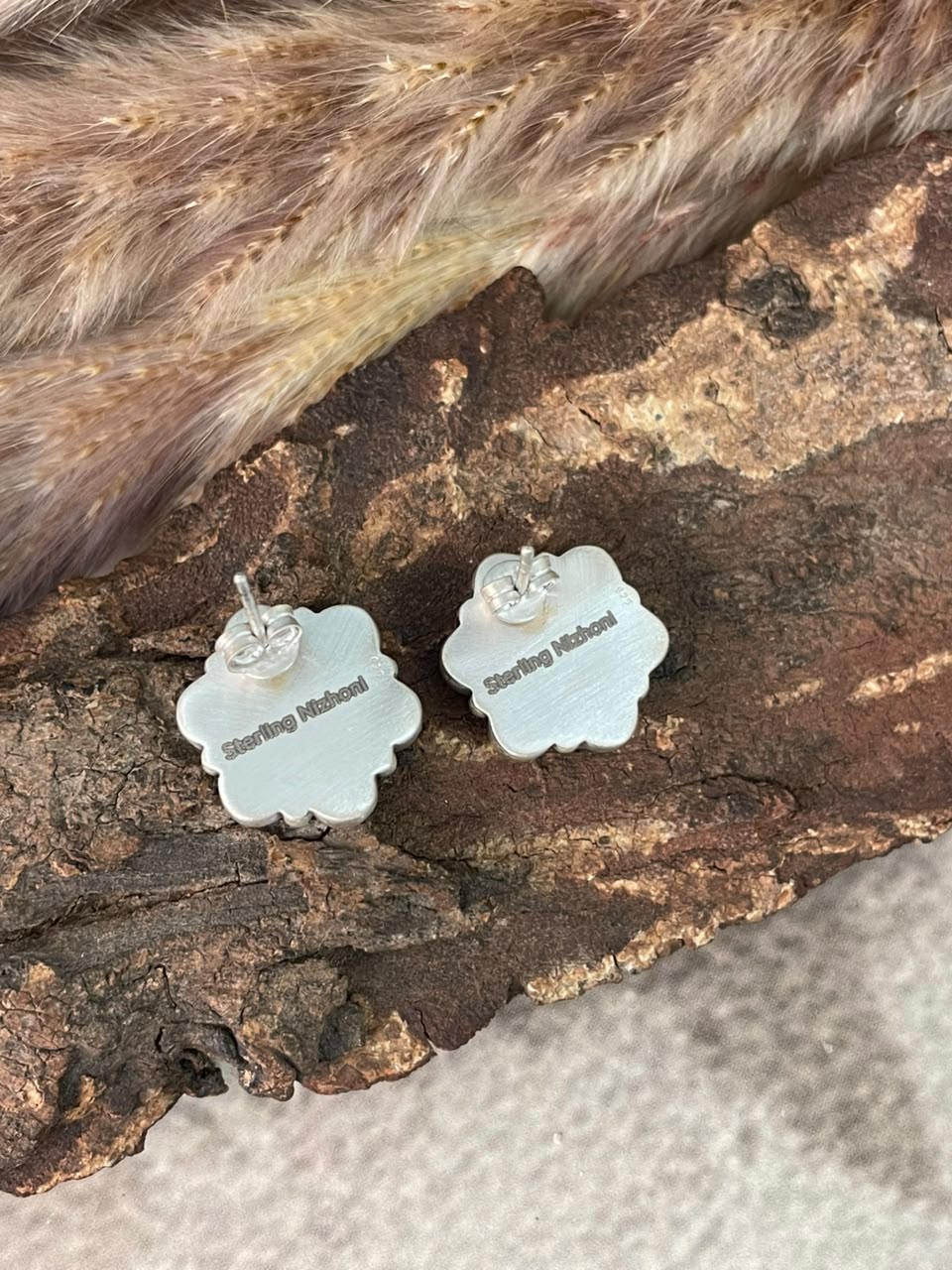 Handmade Sterling Silver Number 8 Turquoise Collection: Post Studs Earrings Signed Nizhoni