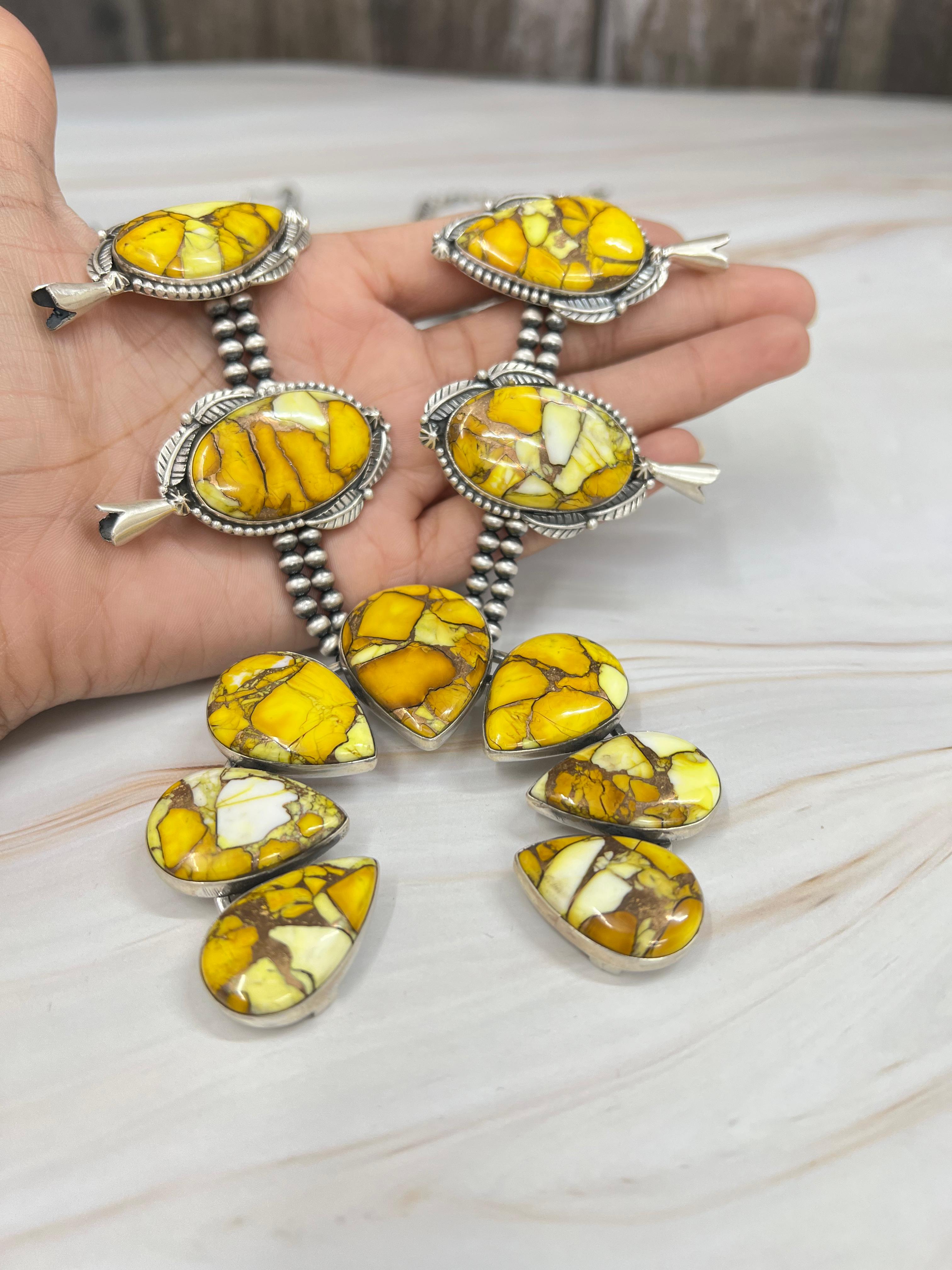 Handmade Sterling Silver Honey Dahlia Necklace with Signed Nizhoni