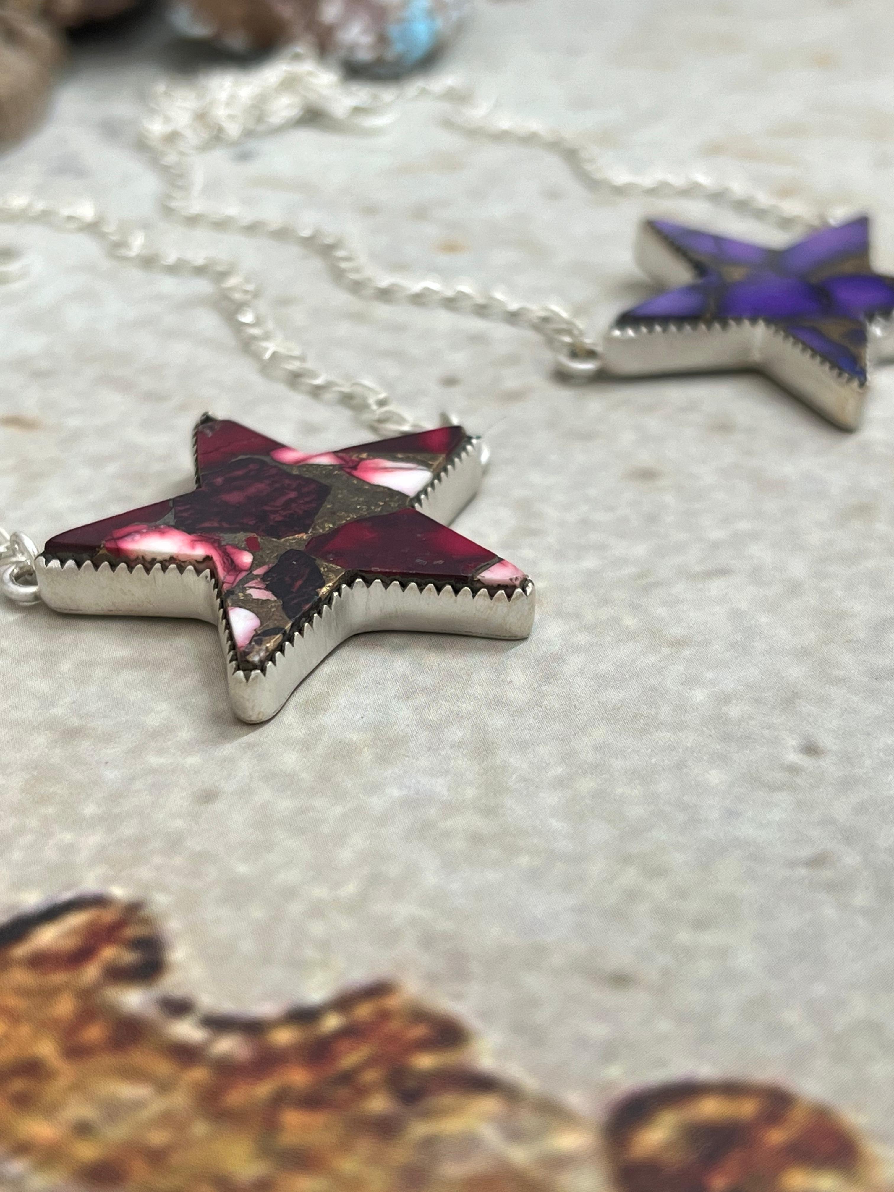 Handmade Sterling Silver Dahlia Rose, Grape Dahlia Star Necklace with Signed Nizhoni (8)