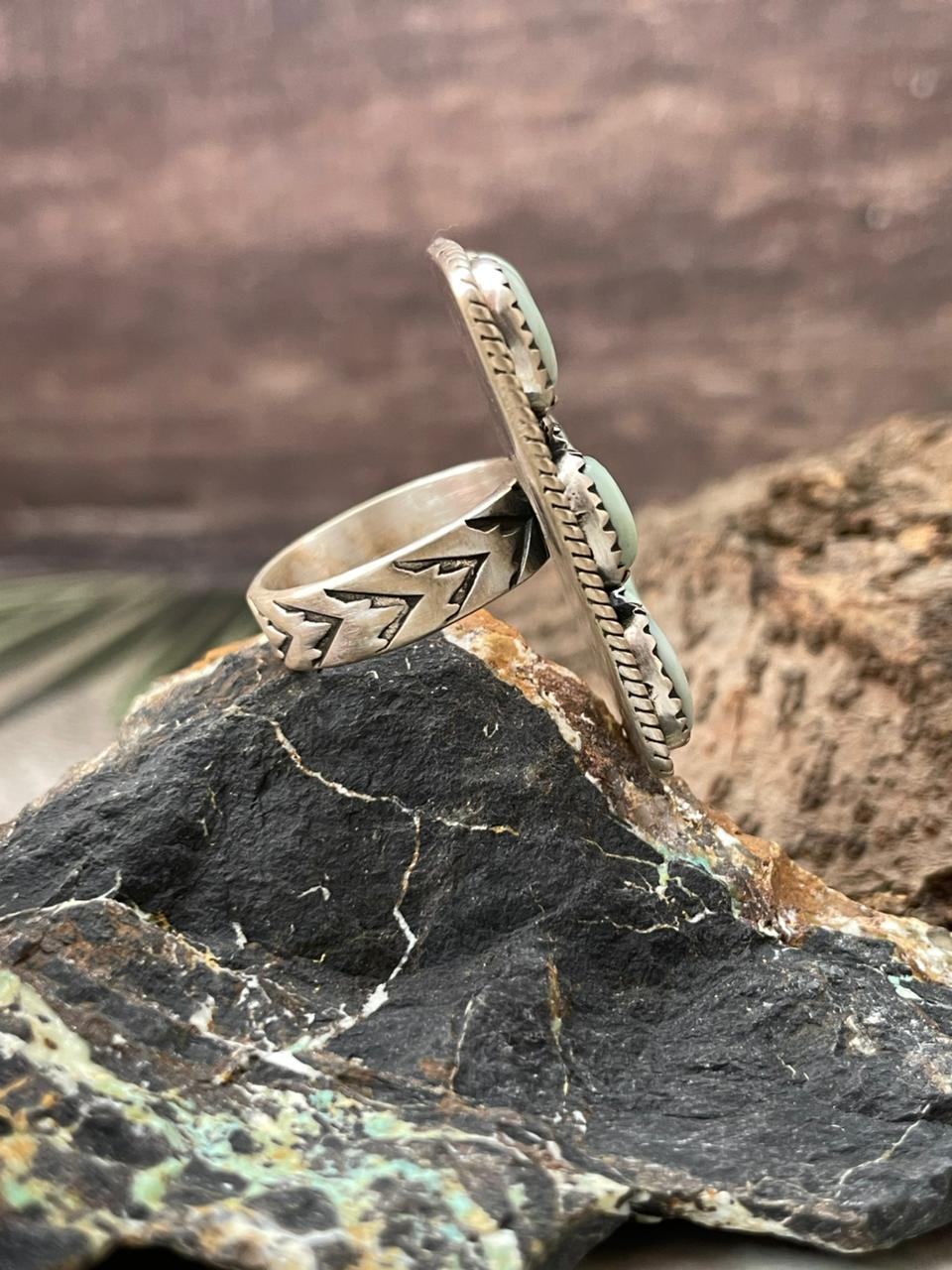 Handmade Sterling Silver Paloma Turquoise Adjustable Ring "Signed Nizhoni"