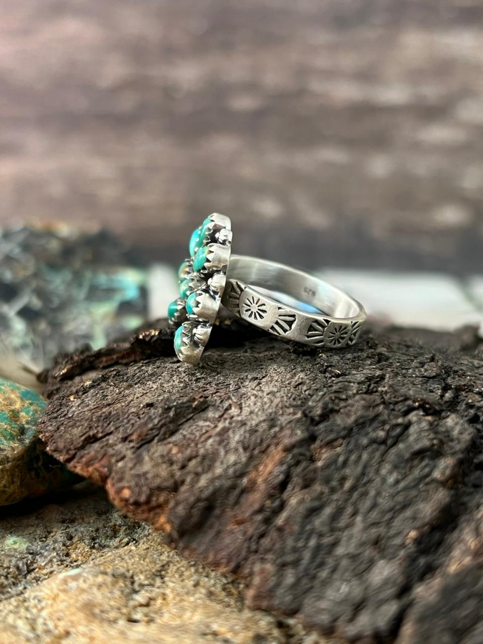 Handmade Sterling Silver Kingman Turquoise Adjustable Ring "Signed Nizhoni"