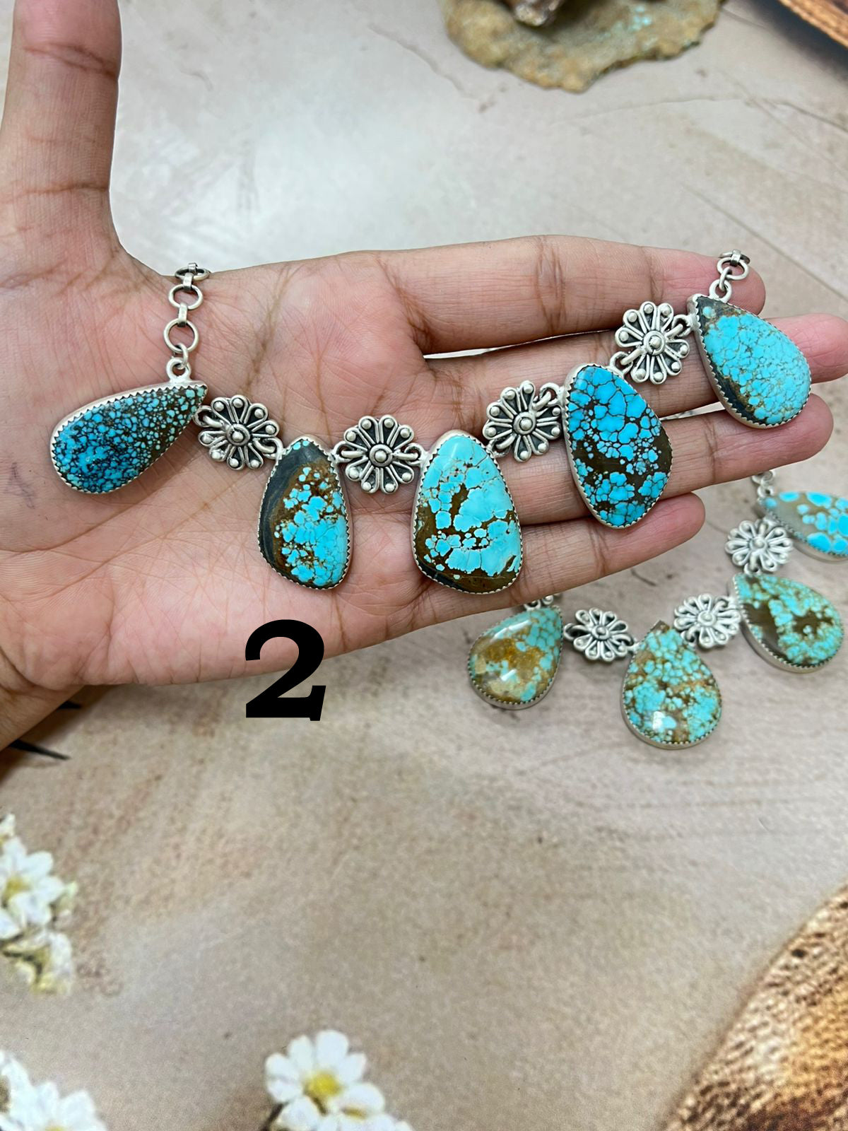 Handmade Sterling Silver Number 8 Turquoise Necklace with Signed Nizhoni