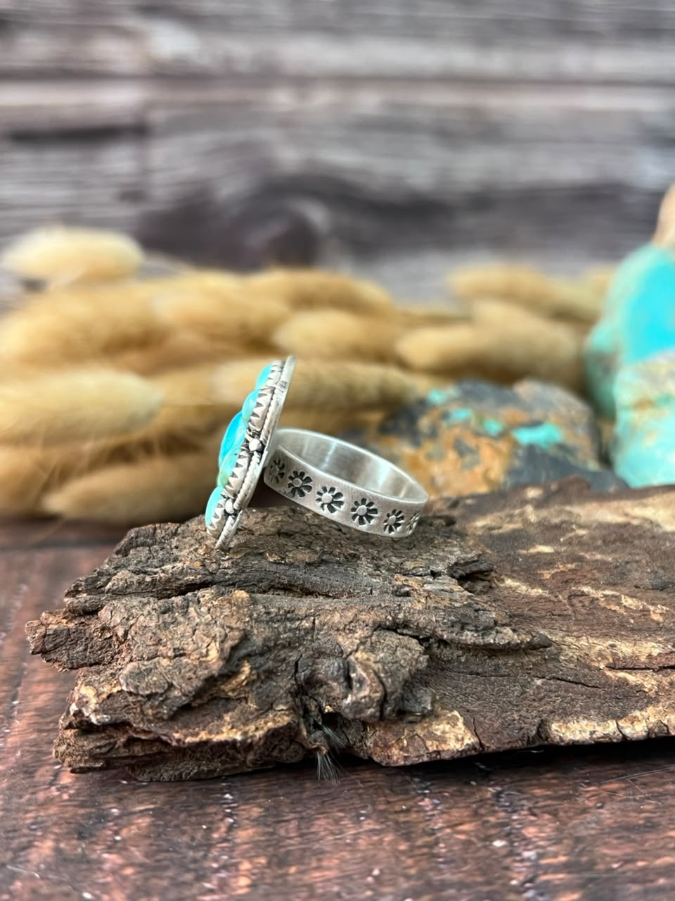 Handmade Sterling Silver Kingman Turquoise Adjustable Ring Signed Nizhoni