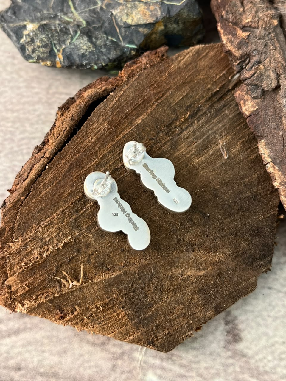 Handmade Sterling Silver Kingman Turquoise Post Studs Earrings Signed Nizhoni