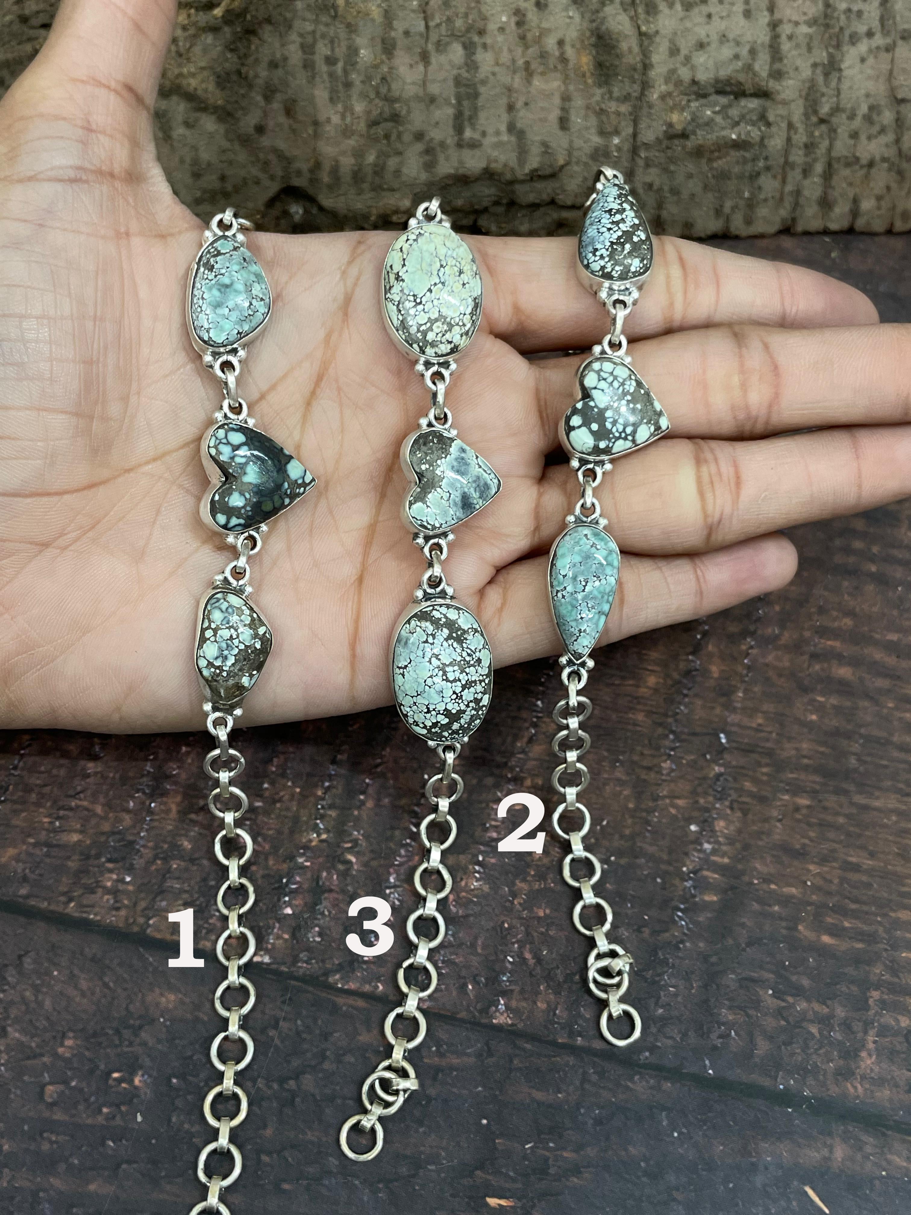 Handmade Sterling Silver Starfox Variscite Chain Bracelet Signed Nizhoni