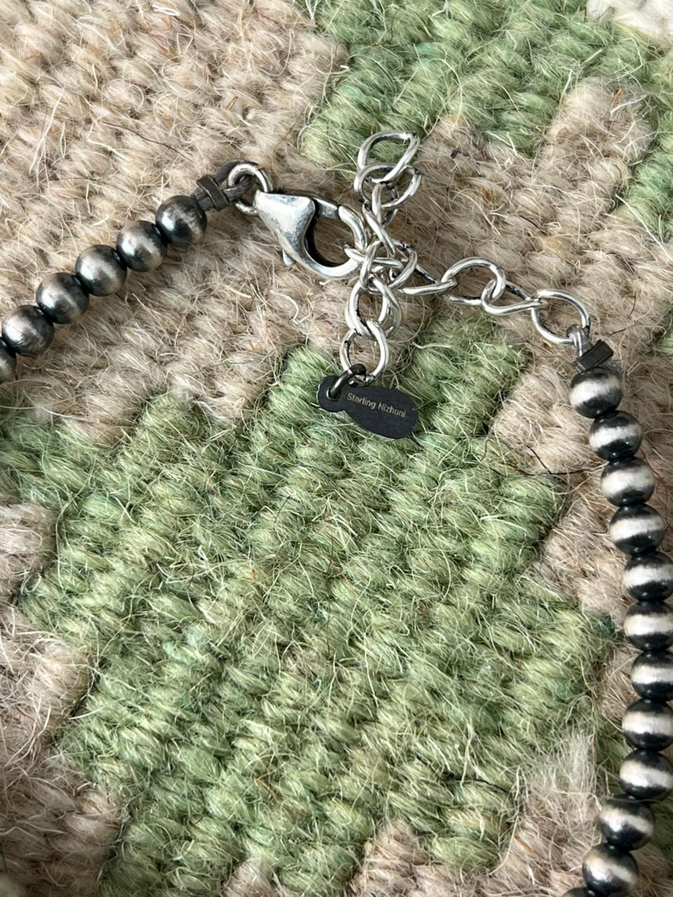 Handmade Sterling Silver Kingman Turquoise Beaded Bracelet "Signed Nizhoni"