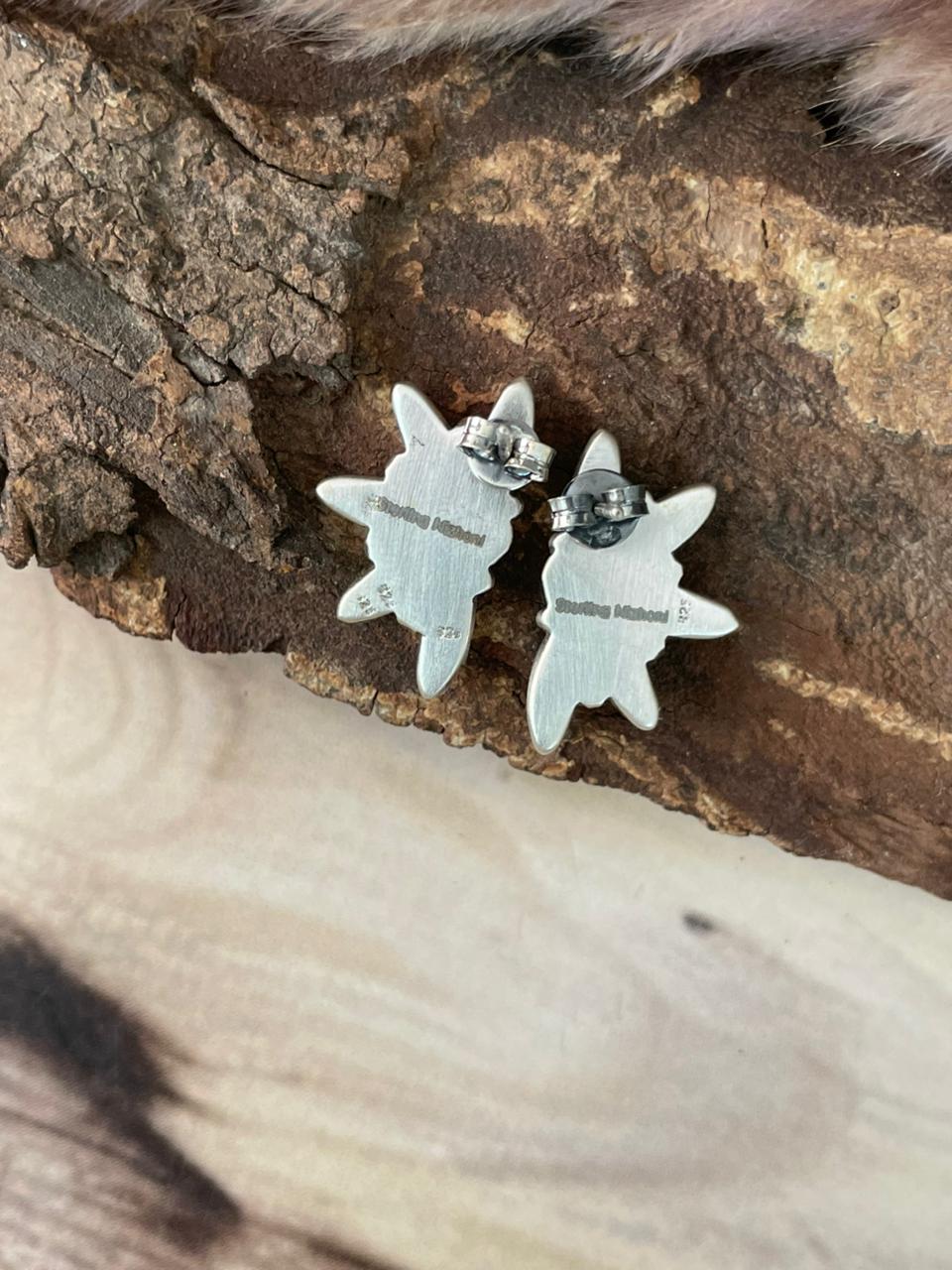 Handmade Sterling Silver Kingman Turquoise Post Studs Earrings Signed Nizhoni