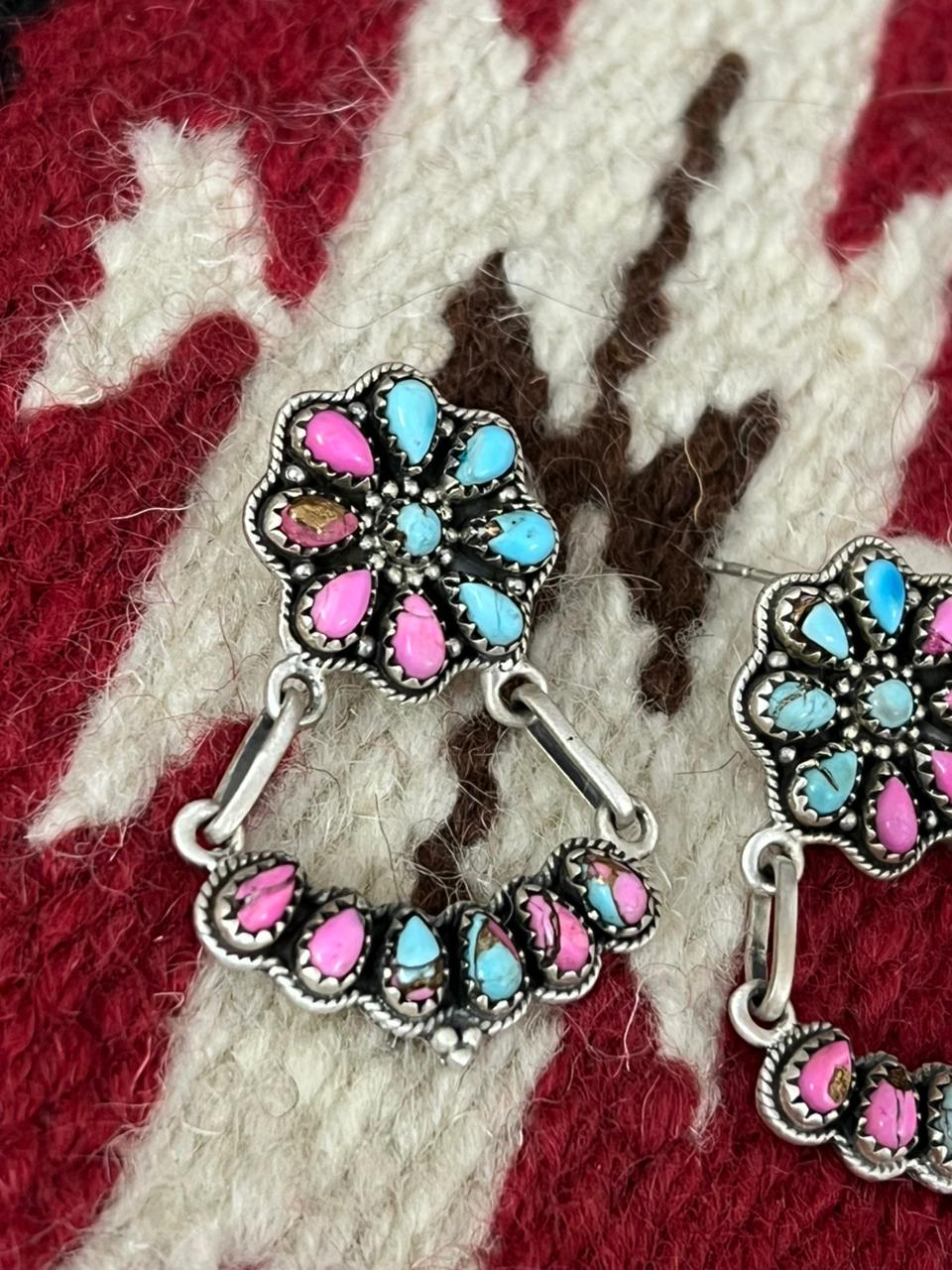 Handmade Sterling Silver Cotton Candy Post Dangle Earrings "Signed Nizhoni"