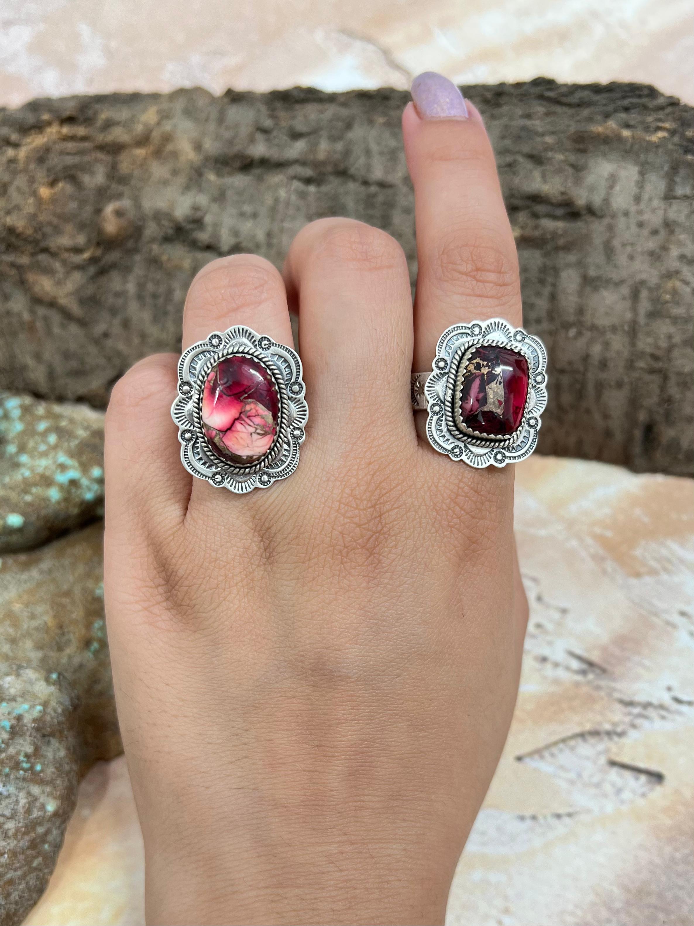 Handmade Sterling Silver Dahlia Rose Adjustable Ring with Signed Nizhoni