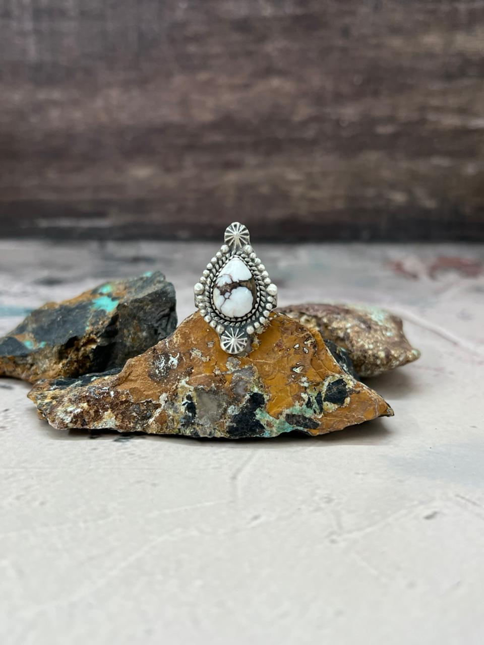 Handmade Sterling Silver Wildhorse Magnesite Adjustable Ring "Signed Nizhoni"