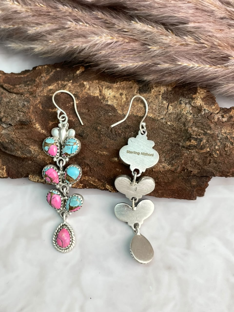 Handmade Sterling Silver Cotton Candy Hook Dangle Earrings Signed Nizhoni