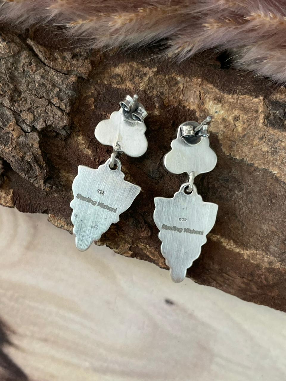 Handmade Sterling Silver Kingman Turquoise Post Dangle Earrings Signed Nizhoni