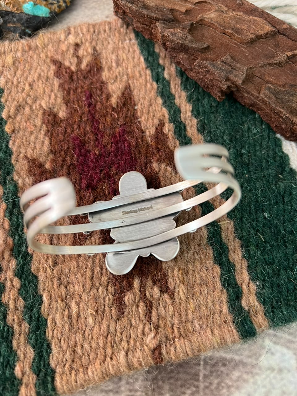 Handmade Sterling Silver Kingman Turquoise Cuff Bracelet Signed Nizhoni (5)