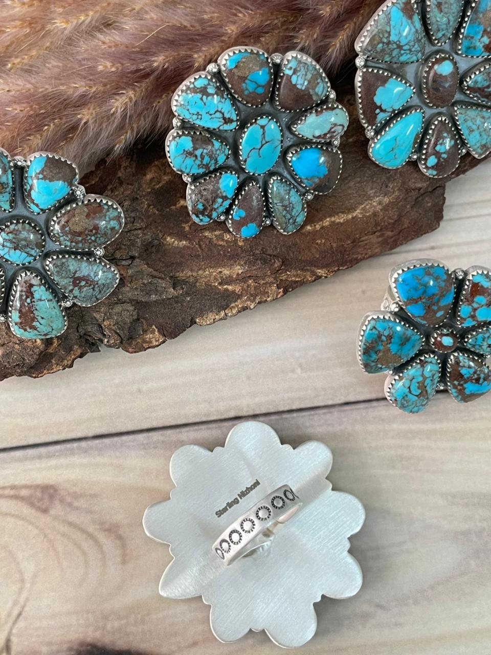 Handmade Sterling Silver Egyptian Turquoise Adjustable Ring Signed Nizhoni