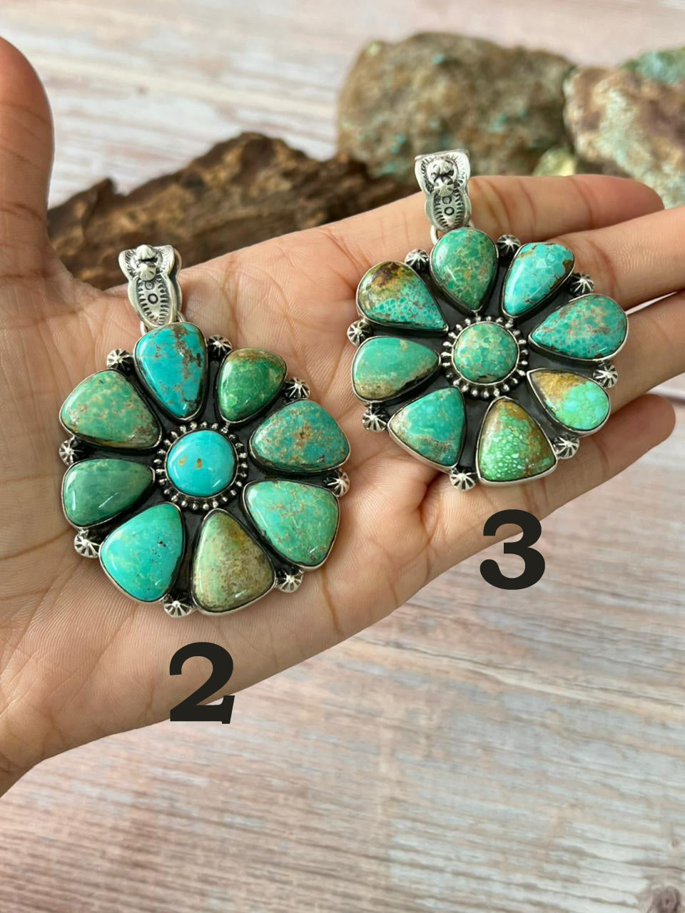 Handmade Sterling Silver Mantis Turquoise Pendant with Signed Nizhoni