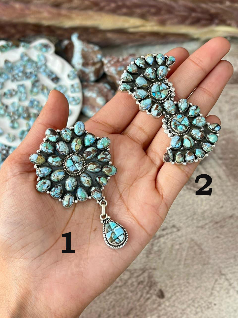 Handmade Sterling Silver Golden Hills Turquoise Cobble Collection Pendant "Signed Nizhoni"