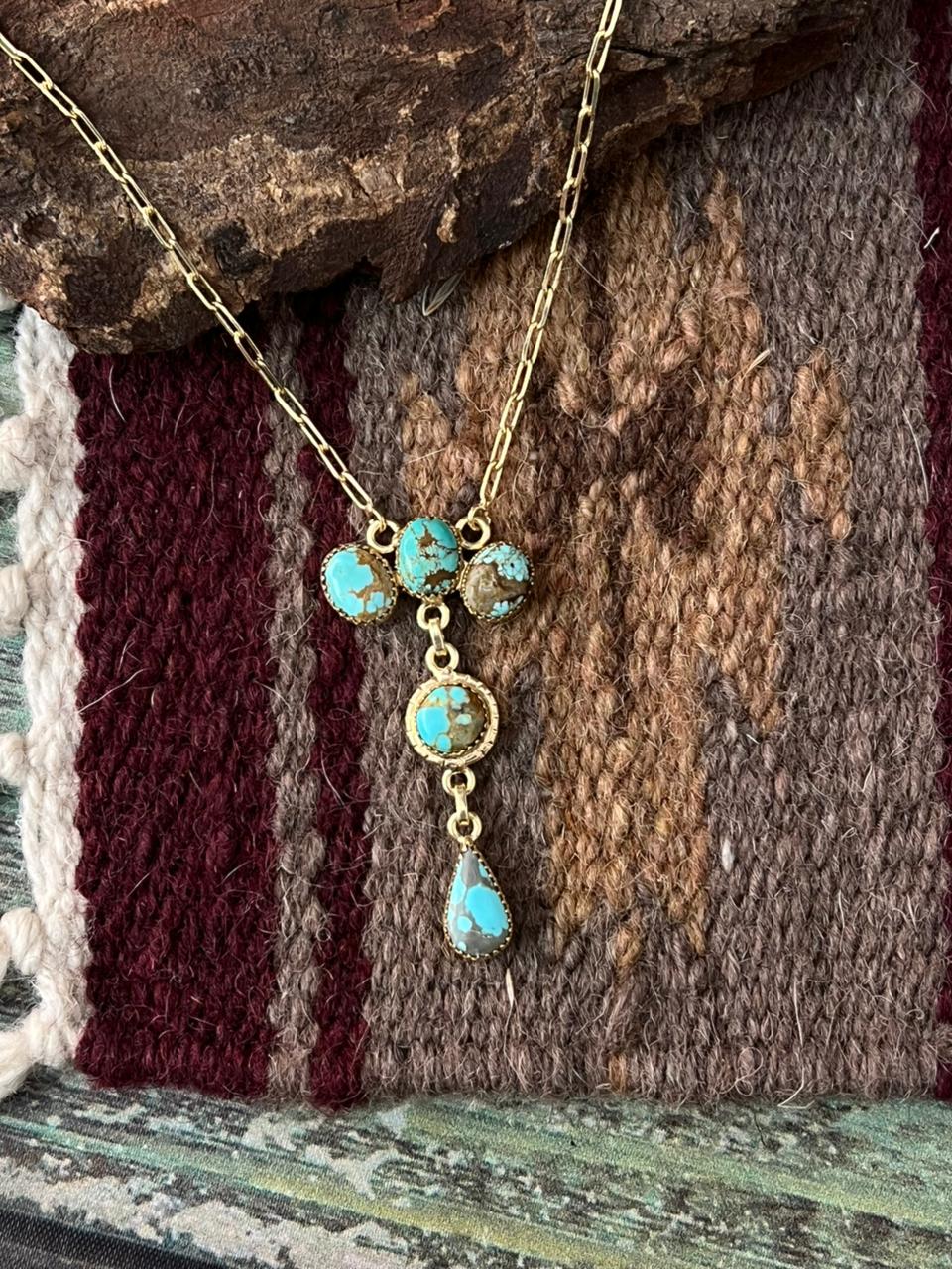 The Golden Collection Handmade Number 8 Turquoise with Gold Drop Necklace