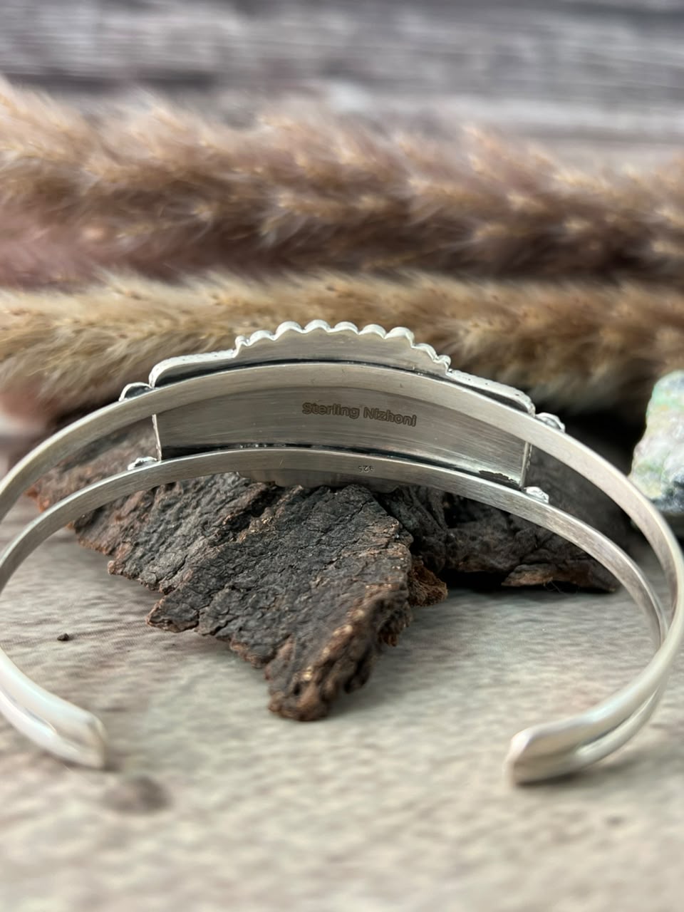 Handmade Sterling Silver Ithaca Peak Turquoise Cuff Bracelet Signed Nizhoni